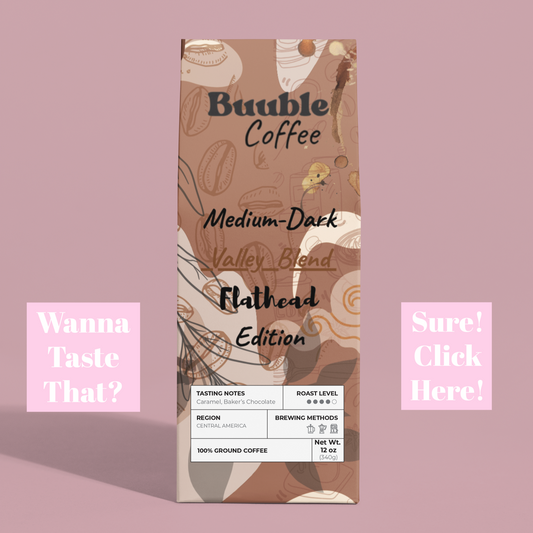 Coffee packaging with interactive elements on a pink background