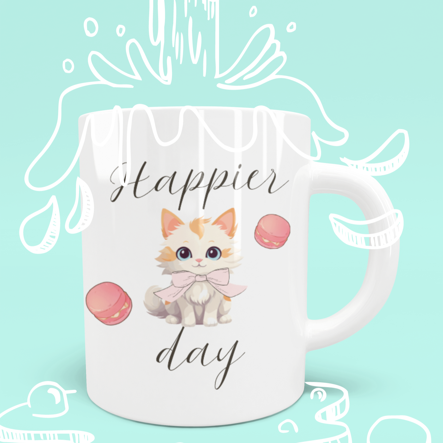 Coffee Mug - Cute Cat "Happier Day" - Color Changing Mug