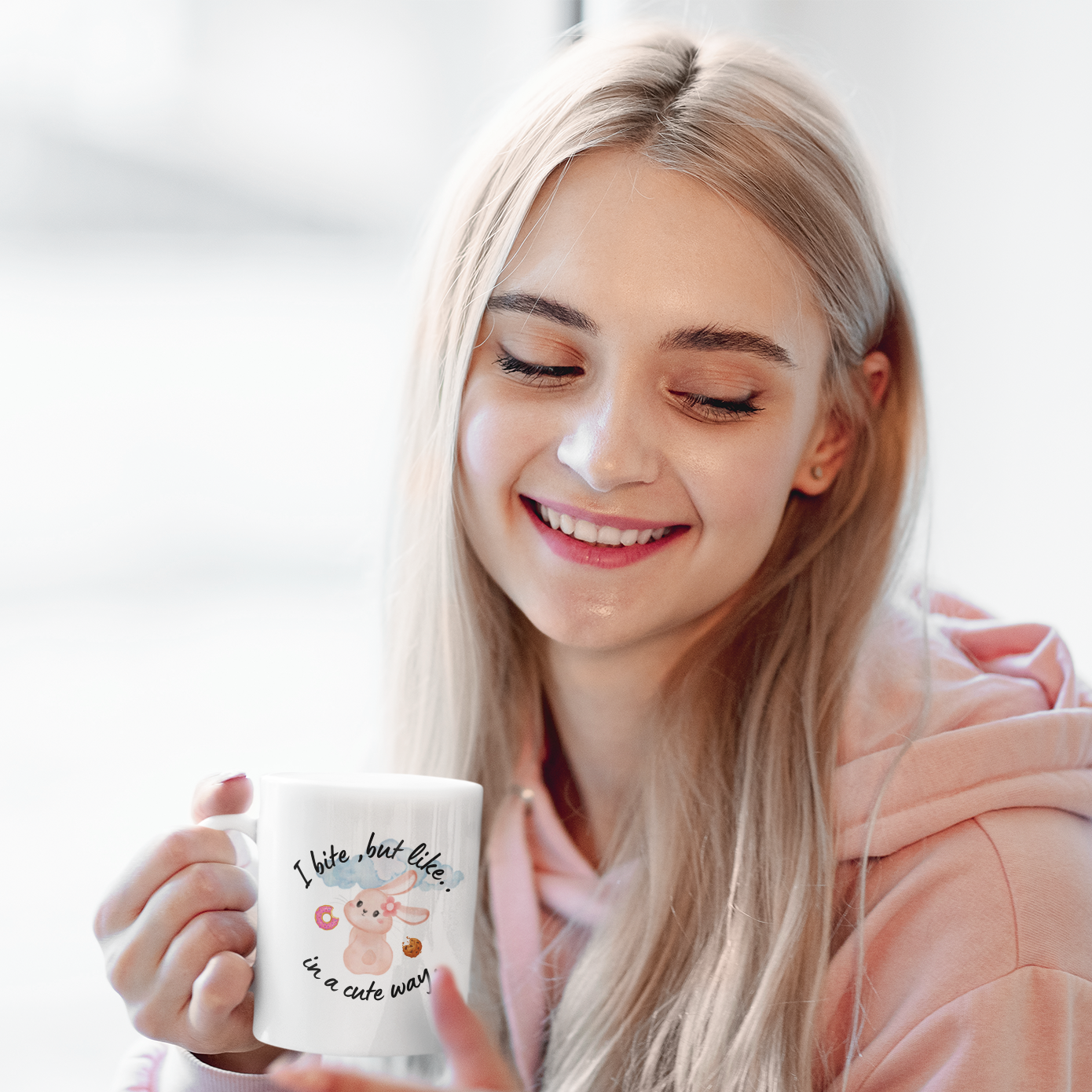 Cute Bunny Mug - "I bite, but like, in a cute way" - Perfect Gift for Animal Lovers