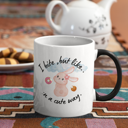 Cute Bunny Mug - "I bite, but like, in a cute way" - Perfect Gift for Animal Lovers