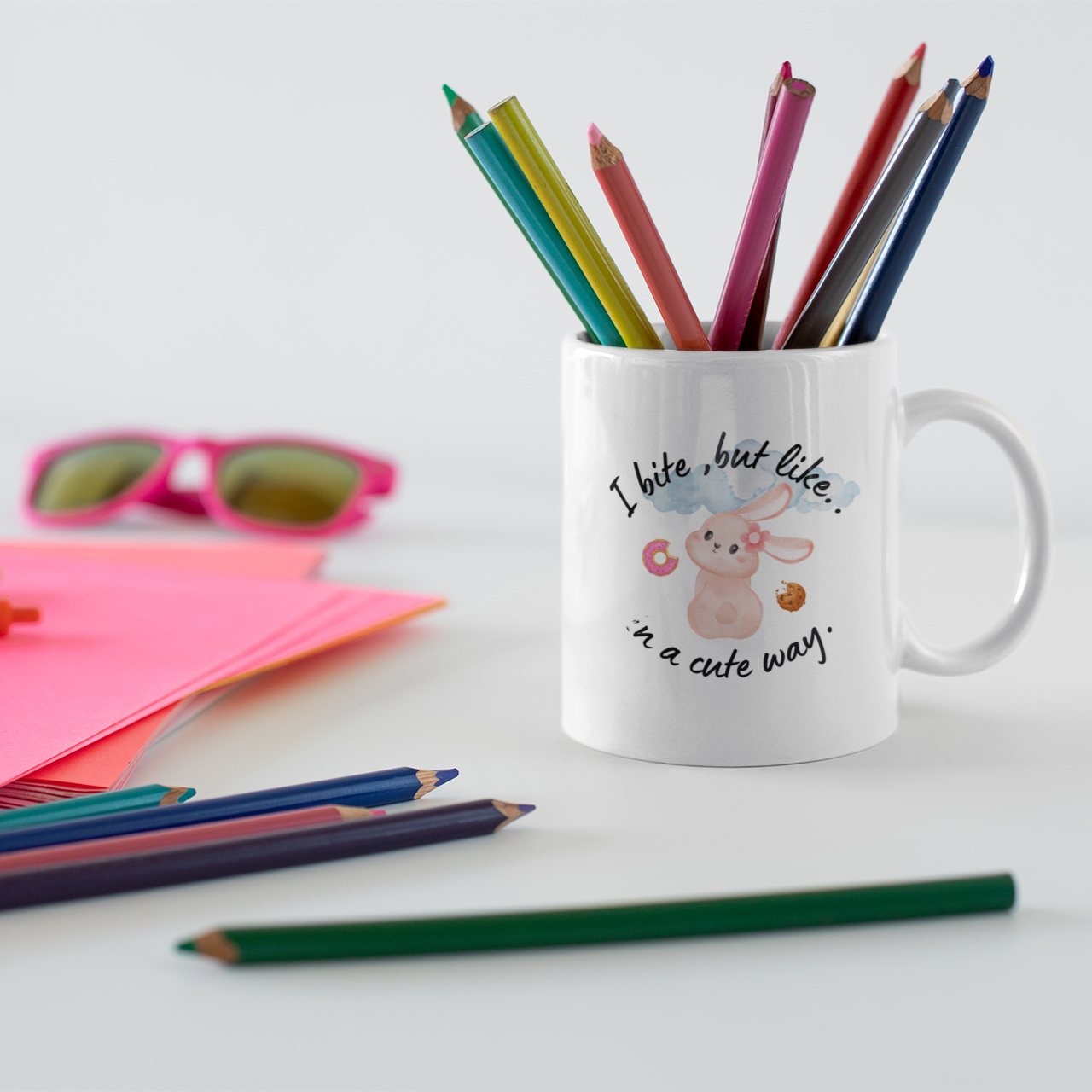 Cute Bunny Mug - "I bite, but like, in a cute way" - Perfect Gift for Animal Lovers