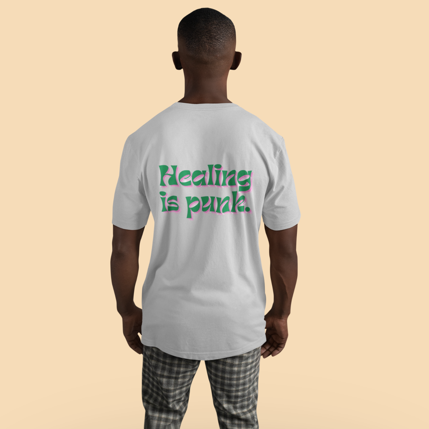 Healing is punk - T-Shirt with Green & Pink Letters | Buuble