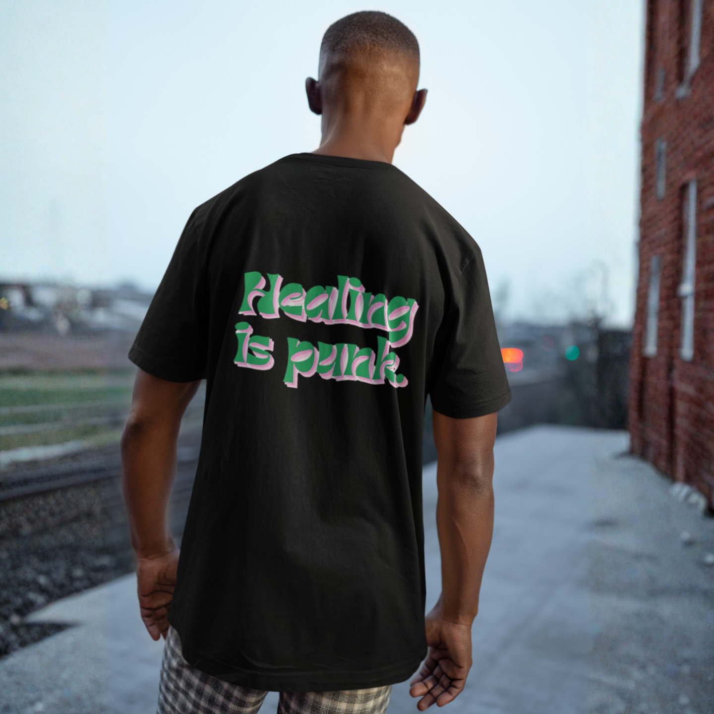 Healing is punk - T-Shirt with Green & Pink Letters | Buuble