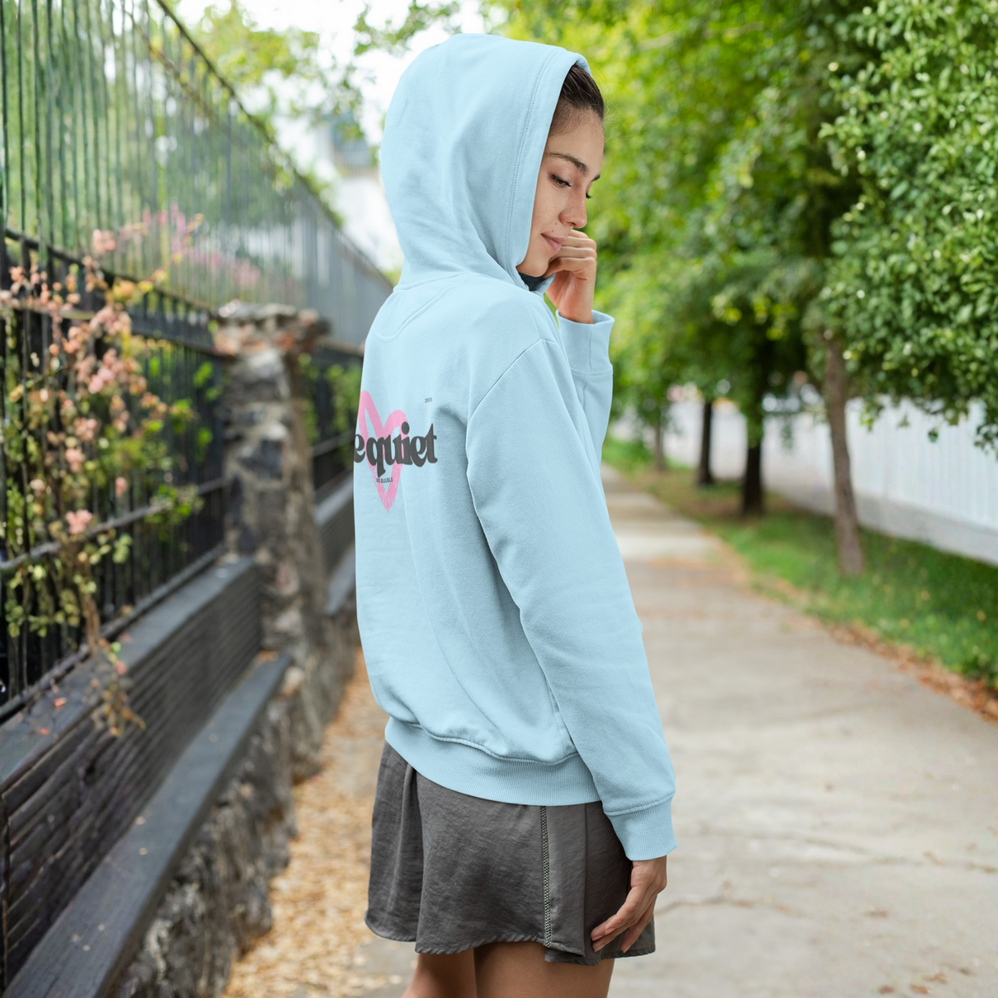 Be Quiet Hoodie – Back Pink Heart Drawing Edition | Buuble