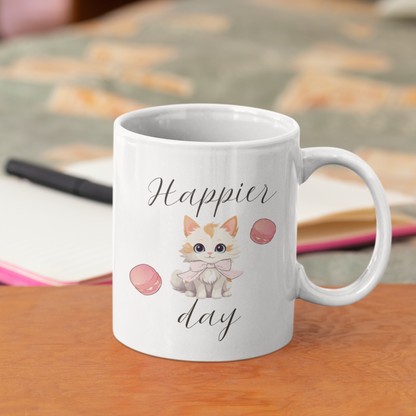 Coffee Mug - Cute Cat "Happier Day" - Color Changing Mug