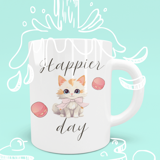 Coffee Mug - Cute Cat "Happier Day" - Color Changing Mug