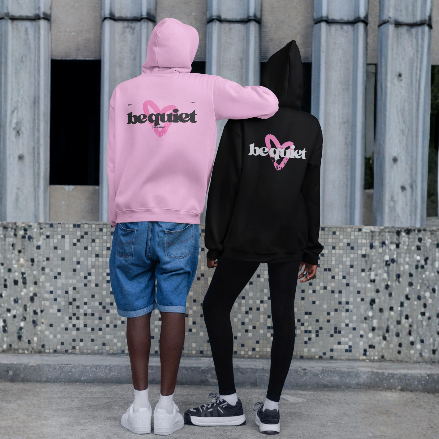 Be Quiet Hoodie – Back Pink Heart Drawing Edition | Buuble