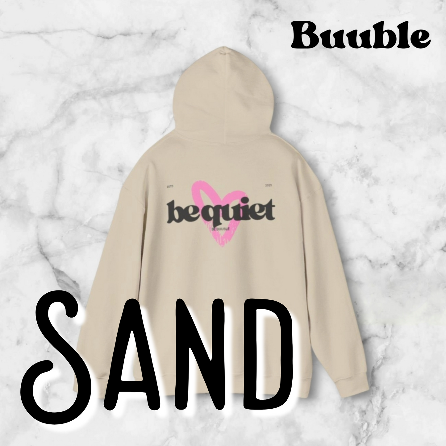 Be Quiet Hoodie – Light Blue Oversized Heart Design | Buuble