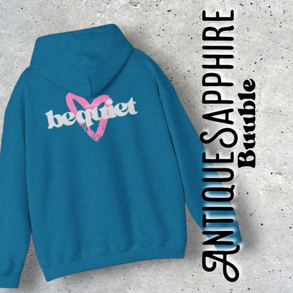 Be Quiet Hoodie – Light Blue Oversized Heart Design | Buuble