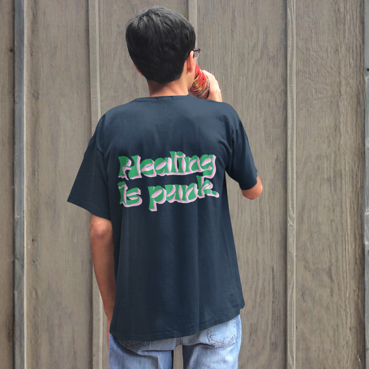 Healing is punk - T-Shirt with Green & Pink Letters | Buuble