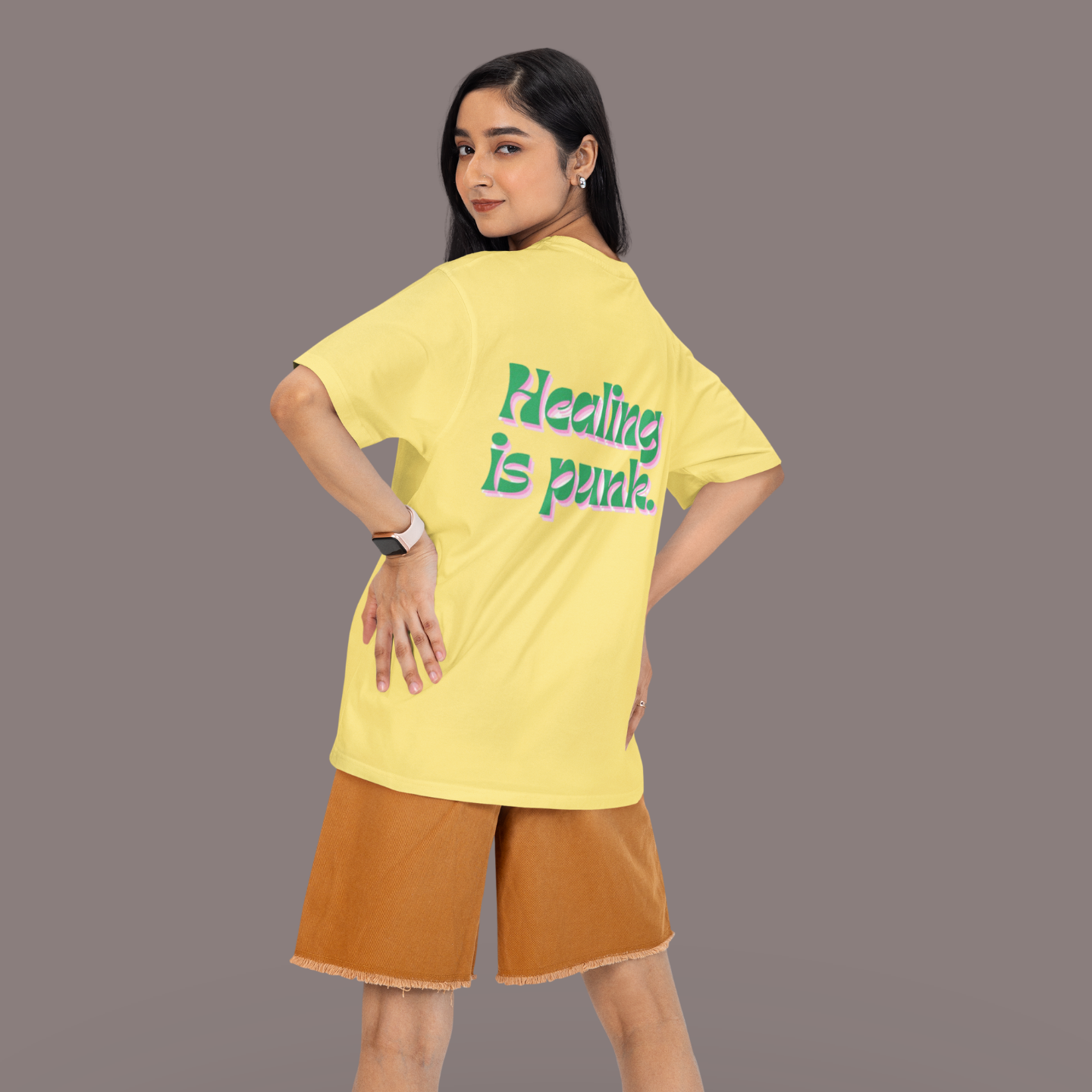 Healing is punk - T-Shirt with Green & Pink Letters | Buuble