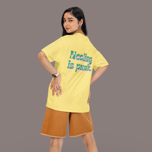 Healing is punk - T-Shirt with Green & Pink Letters | Buuble